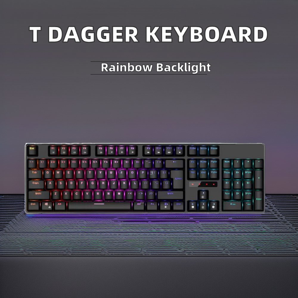 T DAGGER RGB Mechanical Gaming Keyboard All-Keys No Conflict PBT Wired USB Interface Colorful Rainbow Backlight Red Switches