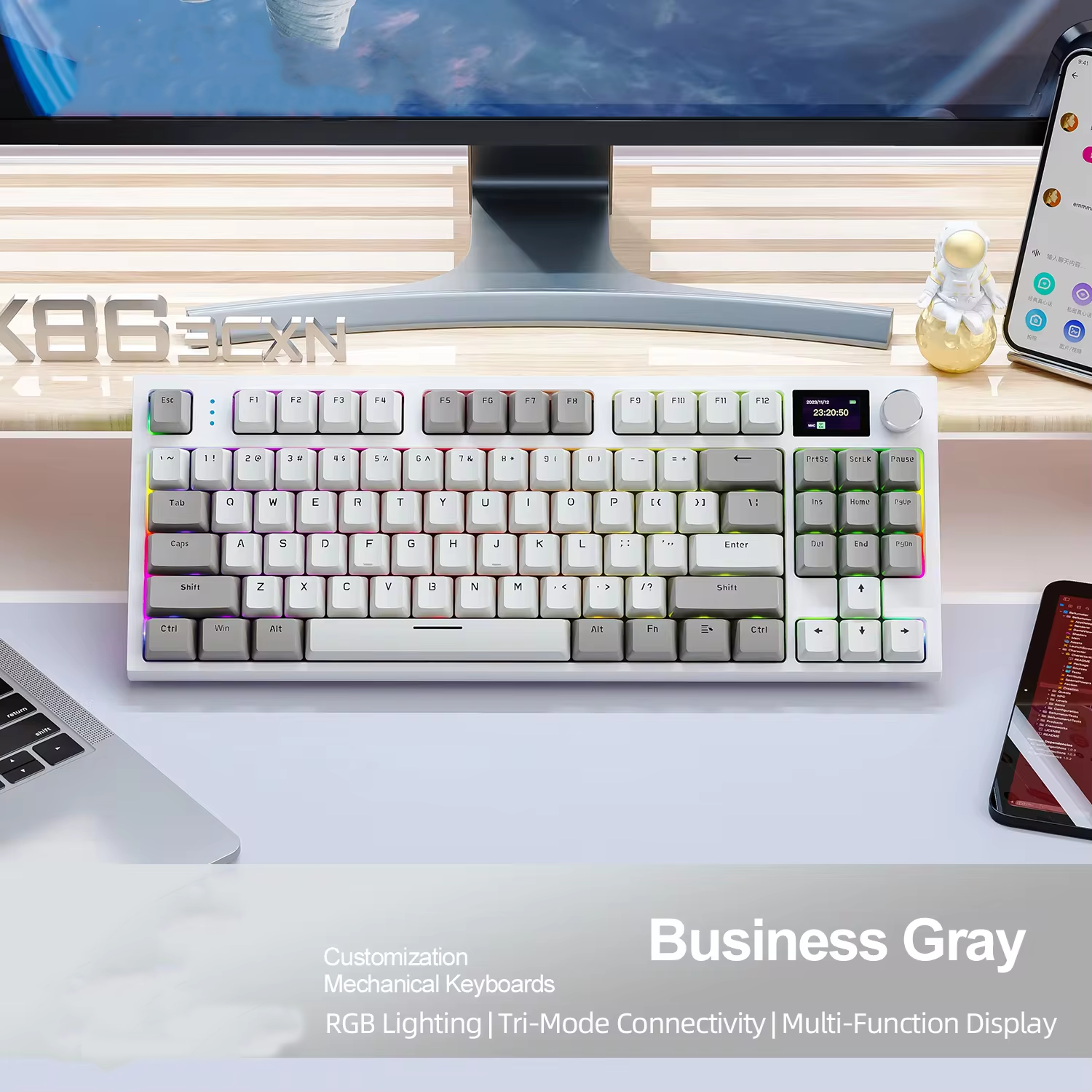 Attack Shark K86 Three-Mode RGB bt Wireless Hot Swappable Light Emitting Display Customized Hot Swap Mechanical Keyboard