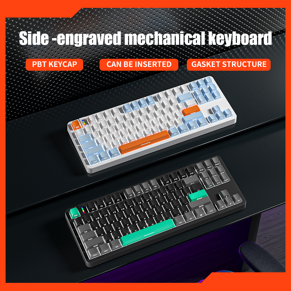 75% Wired Mechanical Gaming Keyboard Silver Silent Switch LED White Backlit 87 Keys Compact TKL Keyboard for Windows Laptop PC