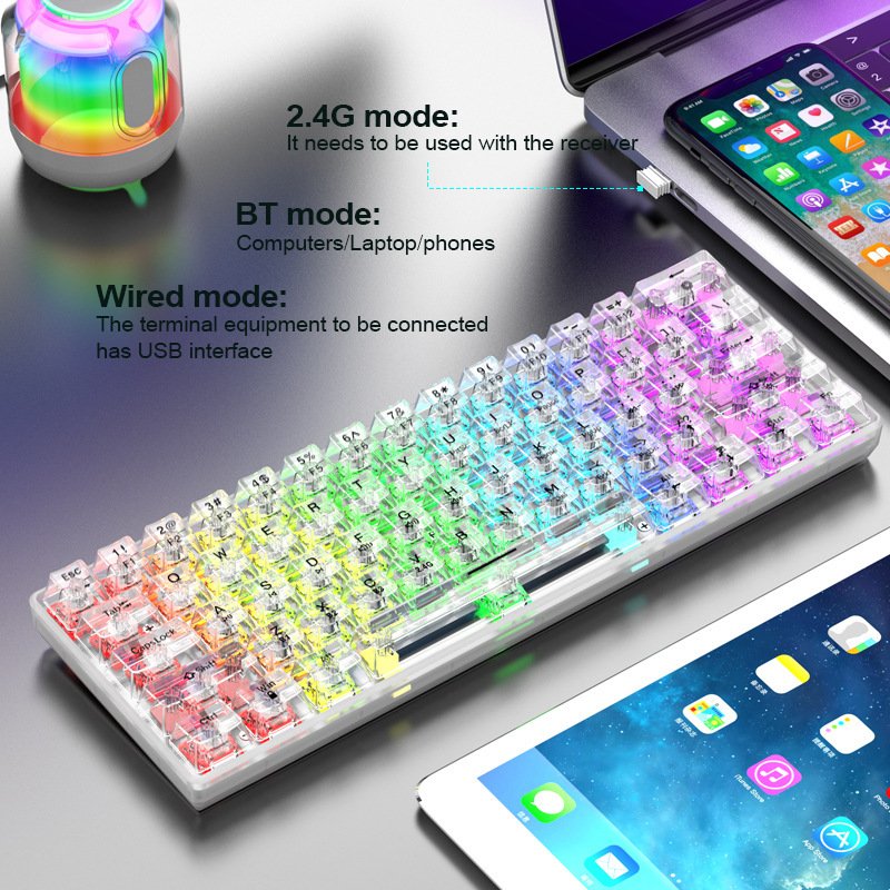 60% 63 key desktop wireless transparent acrylic Two color injection molding multimedia rotary button RGB mechanical keyboard