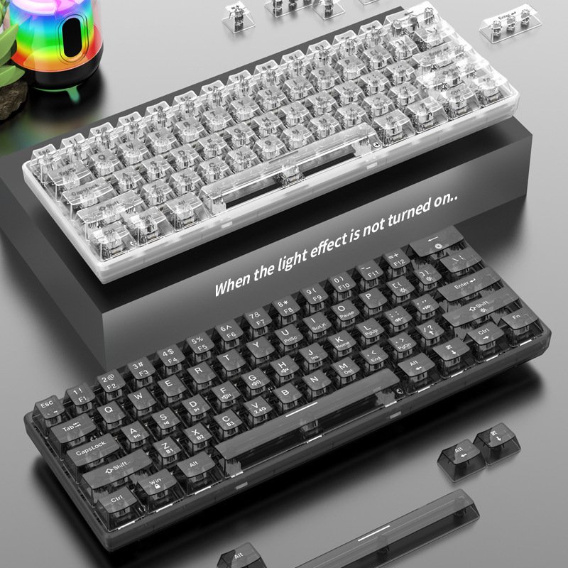 60% 63 key desktop wireless transparent acrylic Two color injection molding multimedia rotary button RGB mechanical keyboard