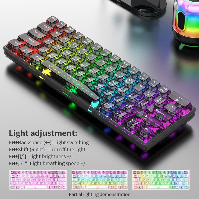 60% 63 key desktop wireless transparent acrylic Two color injection molding multimedia rotary button RGB mechanical keyboard