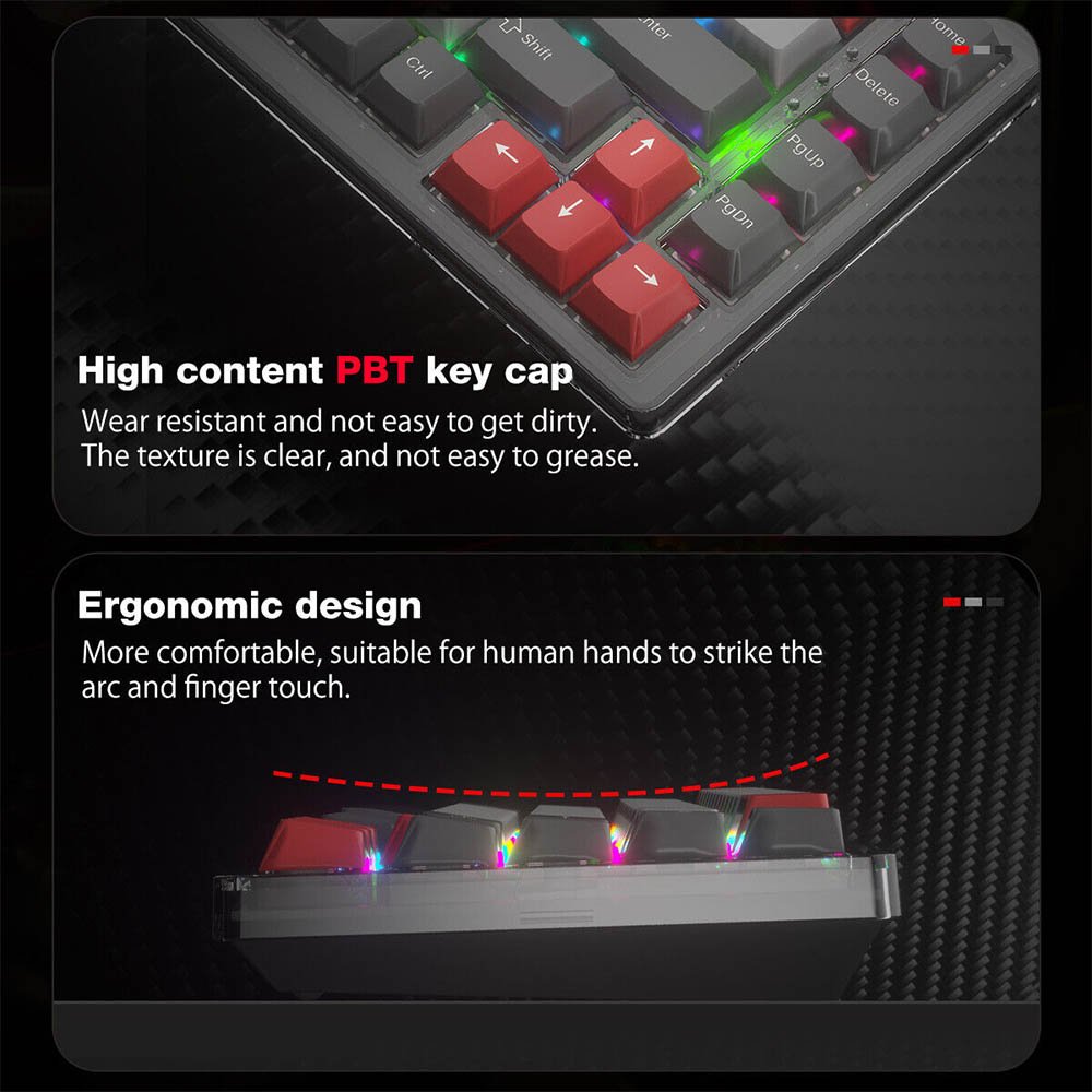 SAMA 65% Wireless Mechanical Gaming Keyboard 68 key RGB Hot Swappable Brown Switch 2.4G BT Wired Transparent PC Keycaps Keyboard