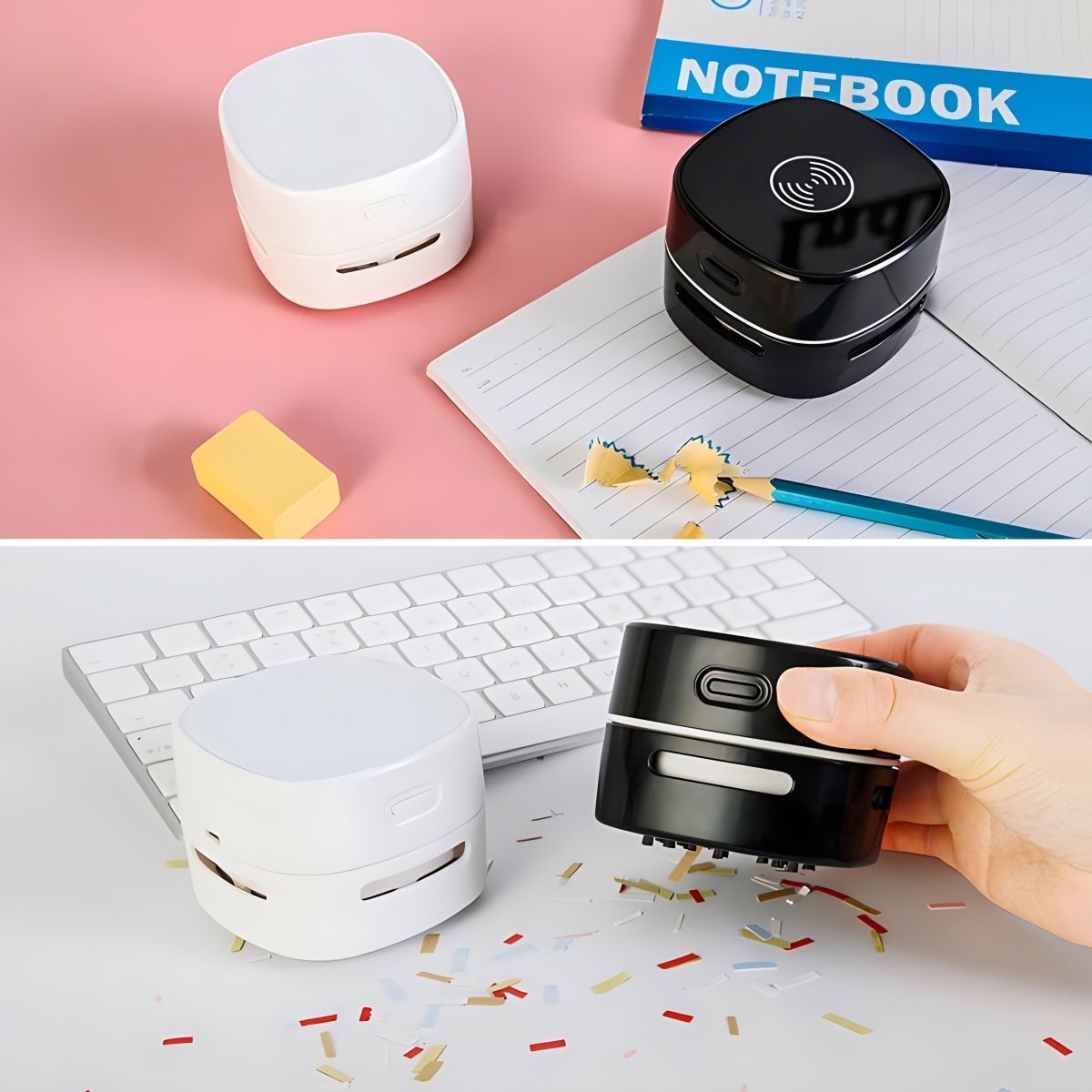 Mini Portable USB Rechargeable Electric Desktop Vacuum Cleaner With Wireless Charger For Desk Table Home Office Student Keyboard