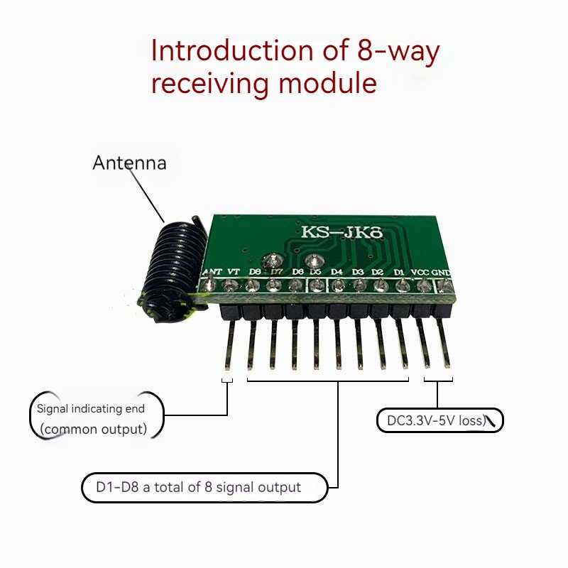 8-Channel 315RF433 Radio Frequency Wireless Remote Control Switch Receiving Module with Decoding High-Level Self-Locking