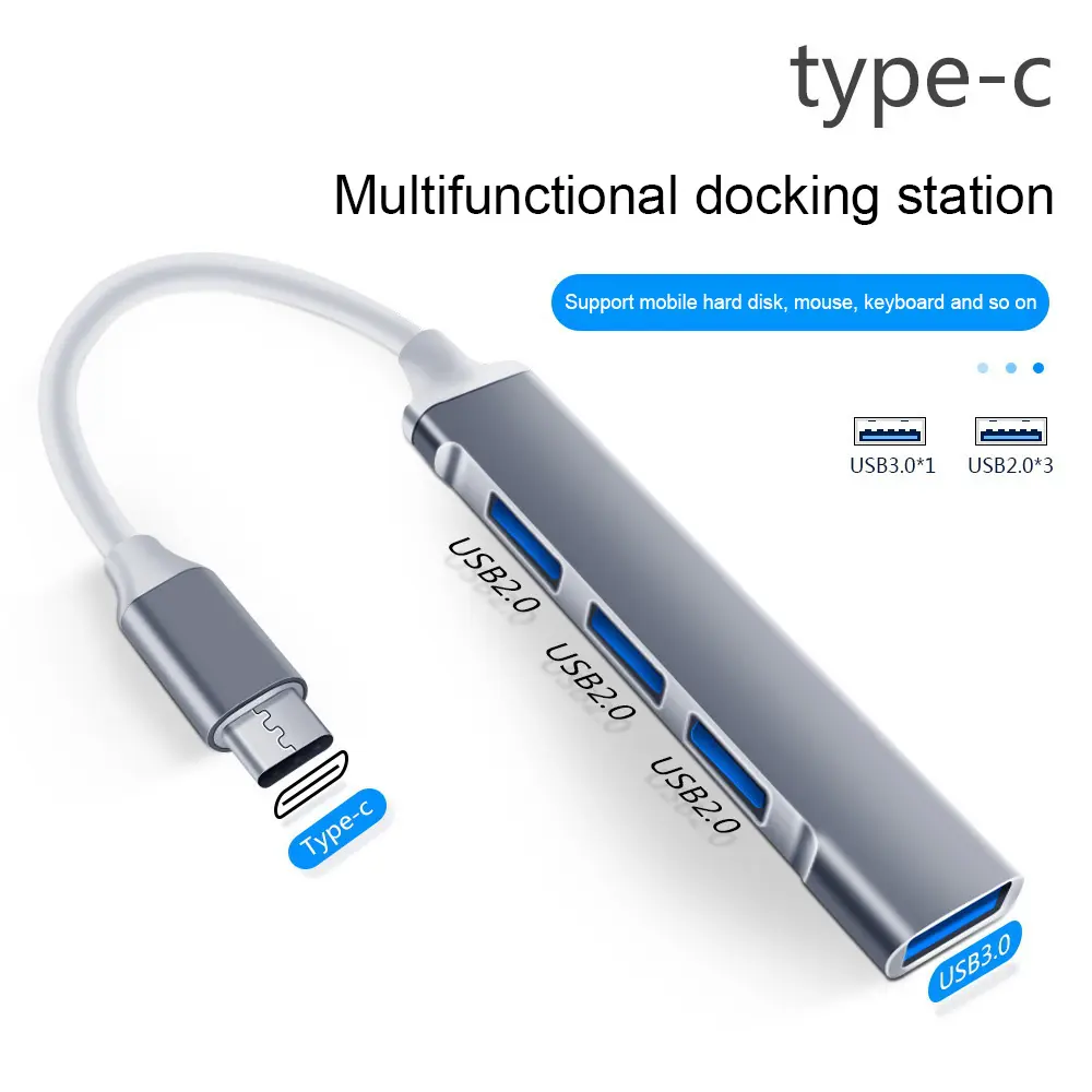 Portable 4 IN 1 USB HUB Mini Type-C Docking Station OTG 3.0 For Gaming Laptop Splitter Keyboard Mouse monitor Cell Phone