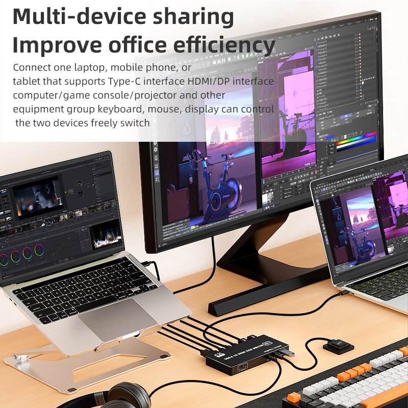 Type-C USB C to HDMI KVM Switch 4K 60Hz 2x1 for 2 Computers Share 1 HDMI Monitor Support PD 100w Charging and Mouse Keyboard