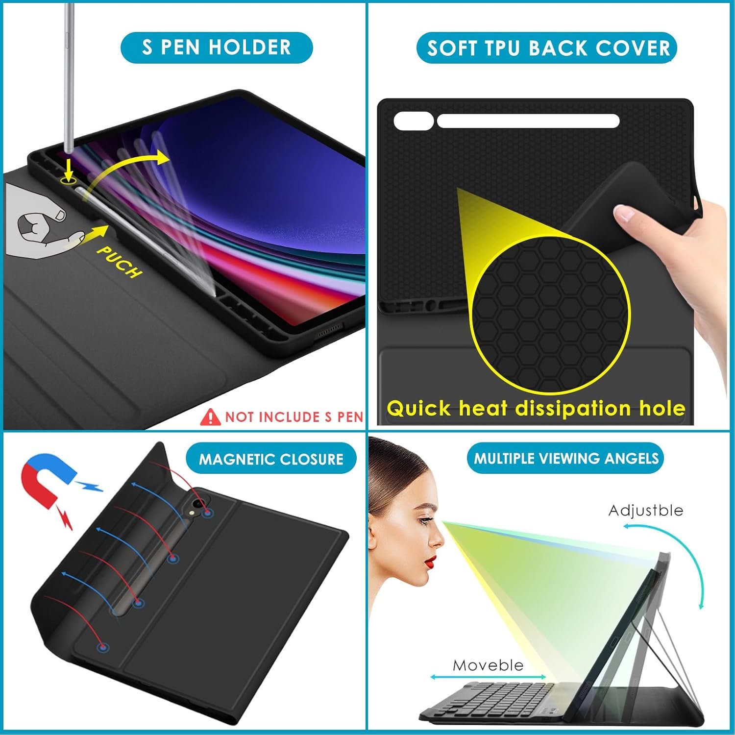 7 color Backlit Magnetic Detachable Wireless Keyboard Cover Case with S Pen Holder for Samsung Galaxy Tab S9 11 inch 2023