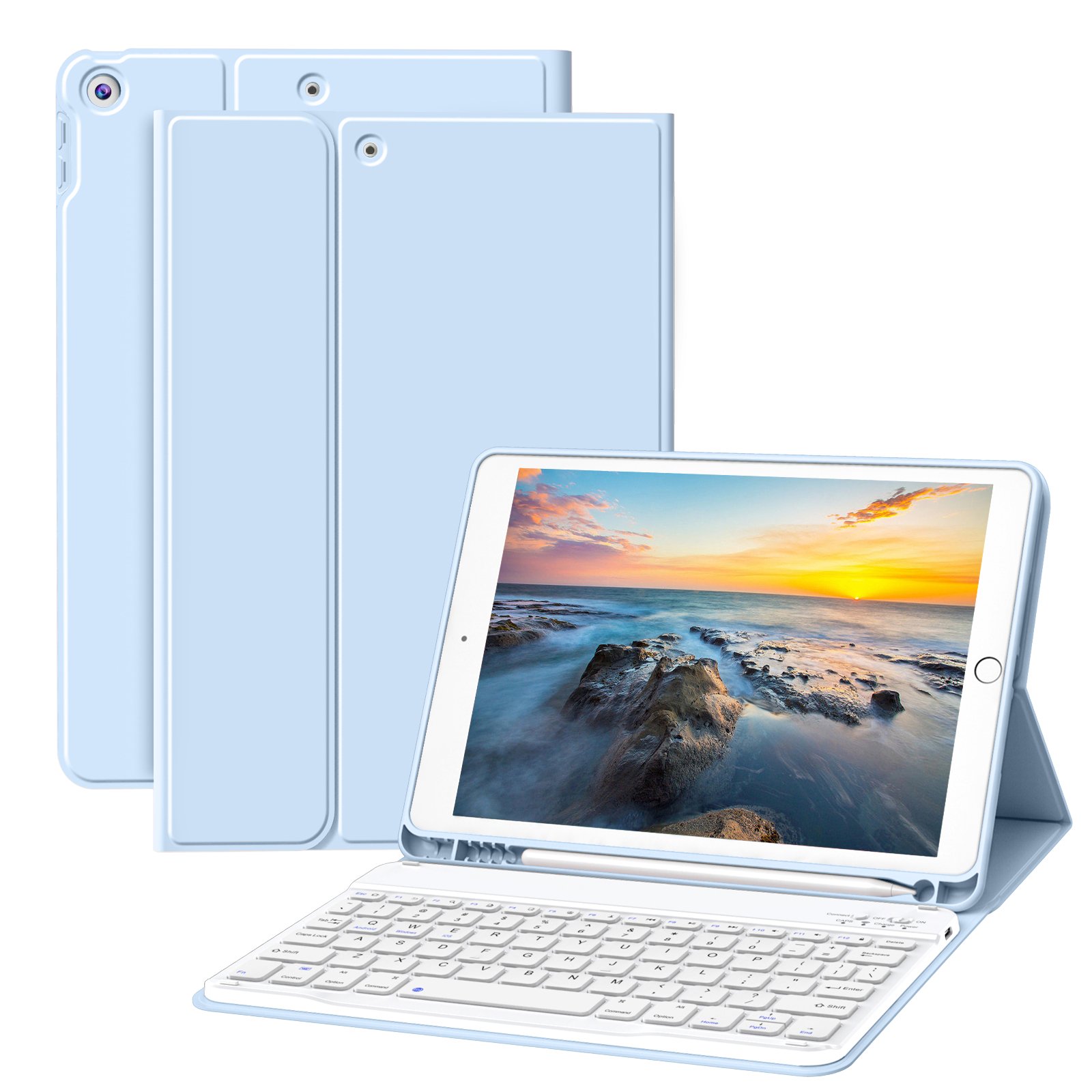 Kenke Rechargeable Bluetooth Wireless Keyboard Case Shockproof Soft Tablet Cover For Apple iPad 7th 8th 9th Gen 10.2 Inch