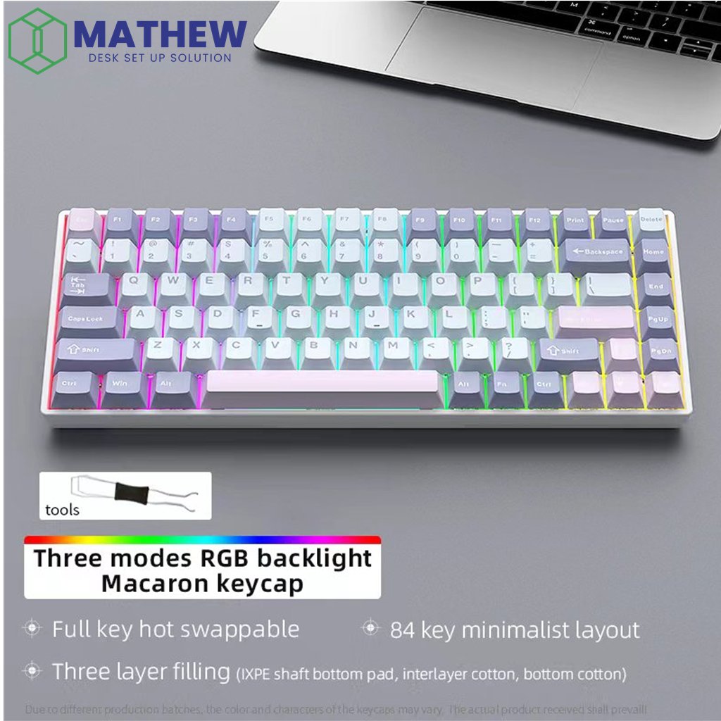 Mathew Tech Honor84 Mechanical Keyboard 84keys Durable Keycaps Anti-Ghosting RGB Light Bluetooth 2.4g Wired for PC Mac Gamer