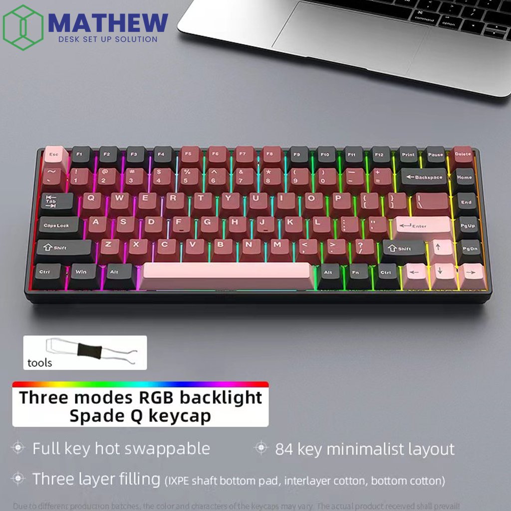 Mathew Tech Honor84 Mechanical Keyboard 84keys Durable Keycaps Anti-Ghosting RGB Light Bluetooth 2.4g Wired for PC Mac Gamer