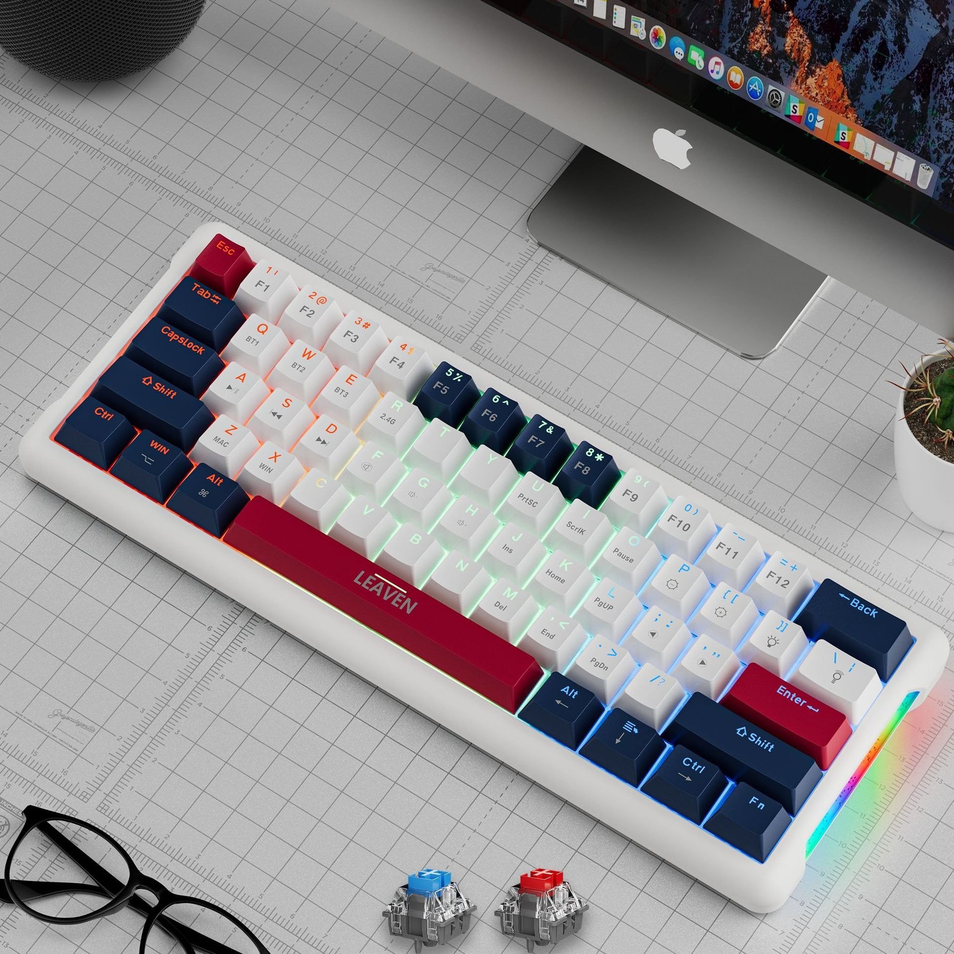 K610 3 Mode Russian Layout RGB Ergonomic BT Wired Wireless 2.4G Hot Swap Mechanical Keyboards