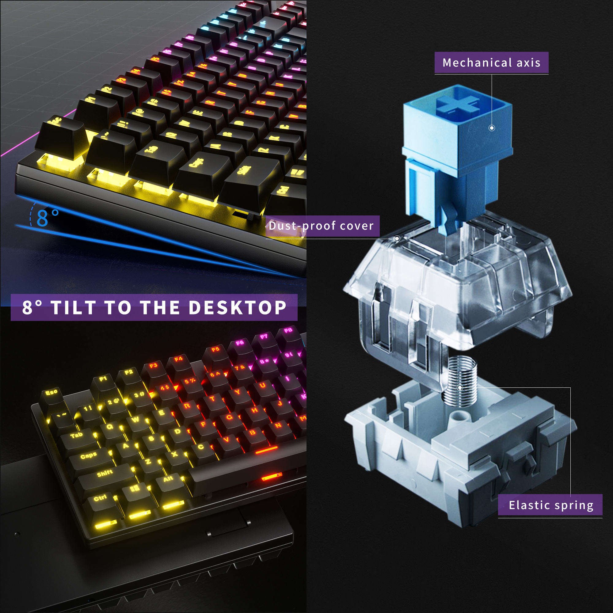 Cheap Price OEM USB 87 Keys Mini Wired RGB LED Mechanical Gaming Keyboard For Gamer Desktop PC Computer