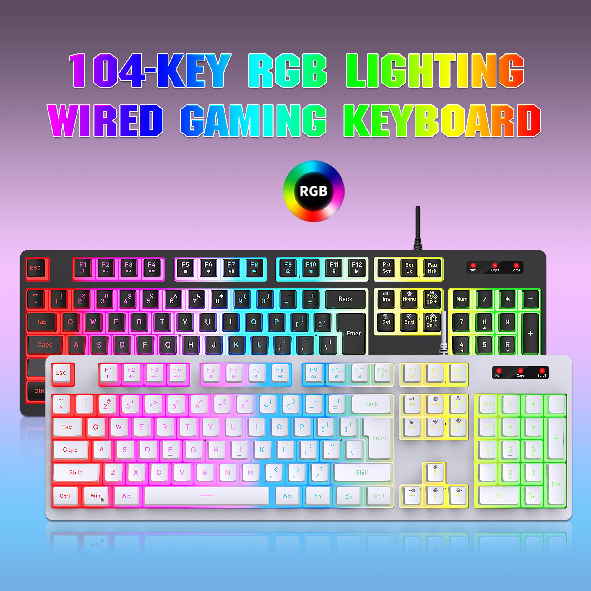 Hot sale HXSJ L200 104 key mechanical feel keyboard Durable Gaming RGB USB wired membrane Keyboard for laptop game