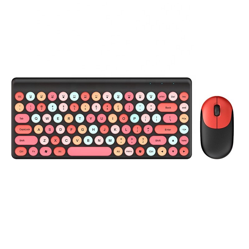 2.4G Waterproof Mini Wireless Computer Keyboard And Mouse Set with colored retro keycaps