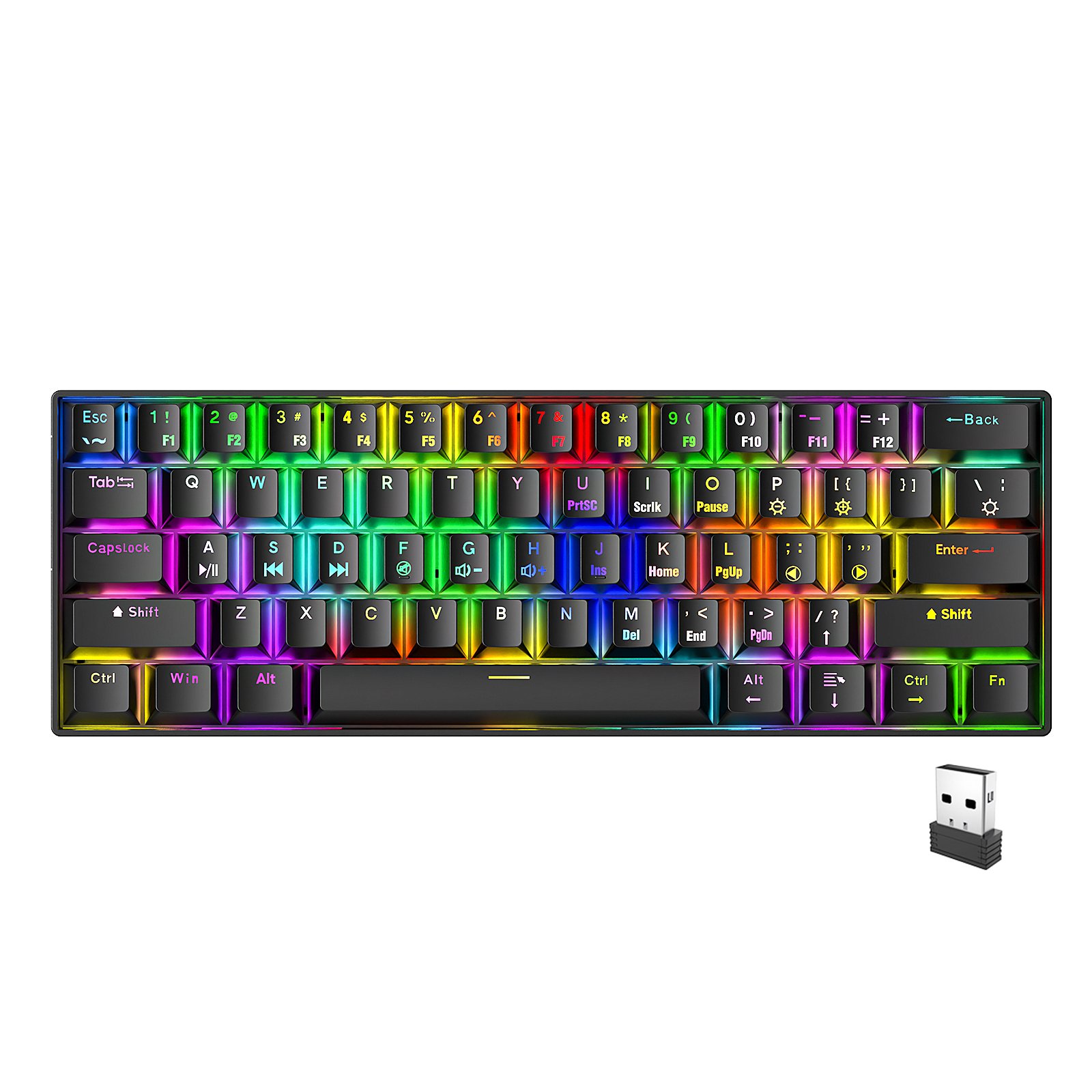 AMZ Top Seller RGB 2.4G BT Wireless Bluetooth Triple Modes 60% Gaming Keyboard 61 Keys Red Switch 60 Percent Mechanical Keyboard