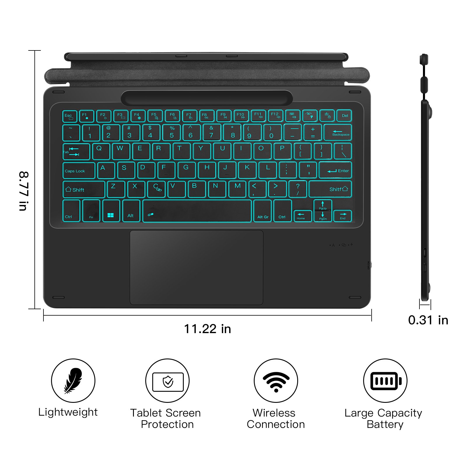 Lightweight wireless keyboard for Microsoft Surface Pro 8 magic backlit touch keyboard cover with pen slot
