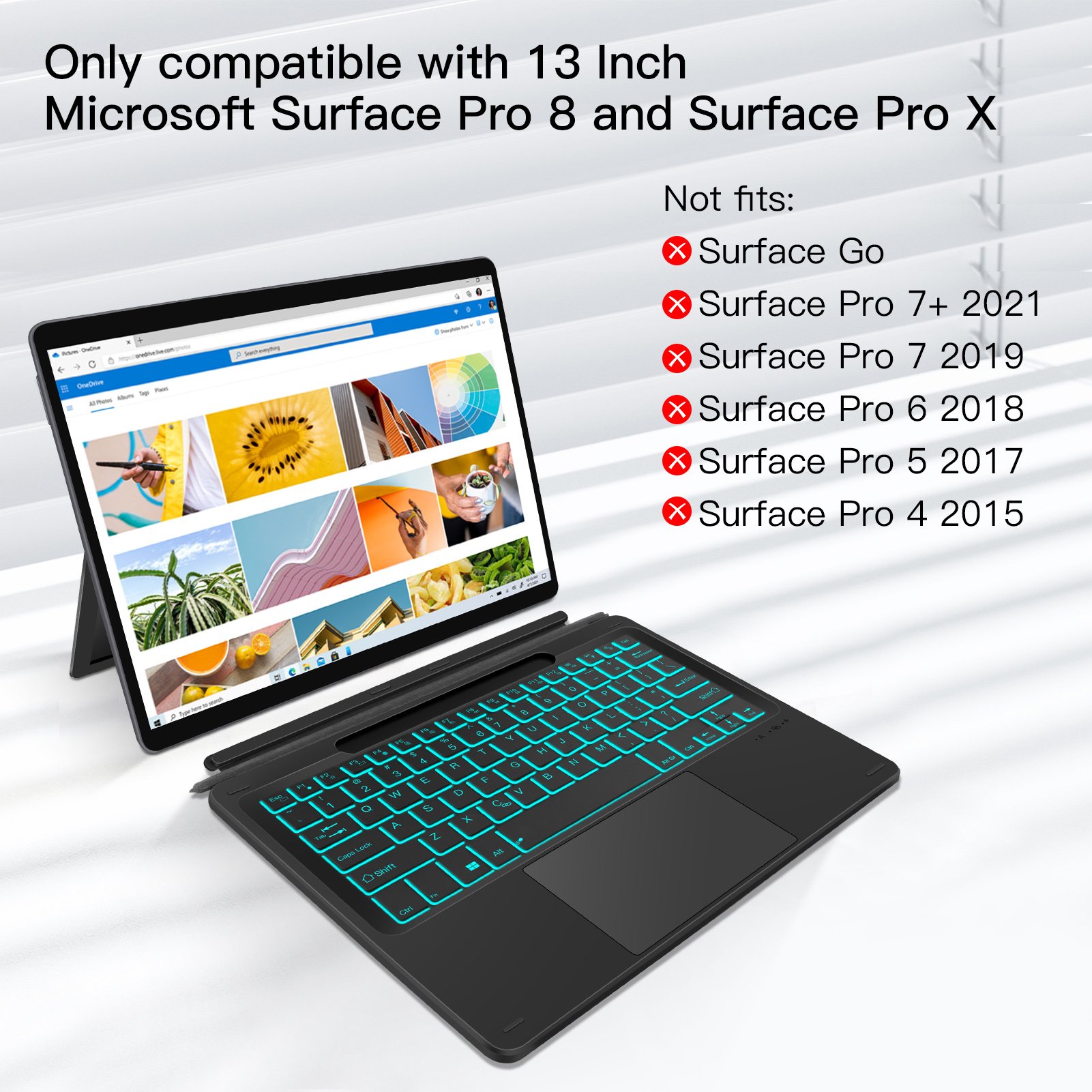 Lightweight wireless keyboard for Microsoft Surface Pro 8 magic backlit touch keyboard cover with pen slot