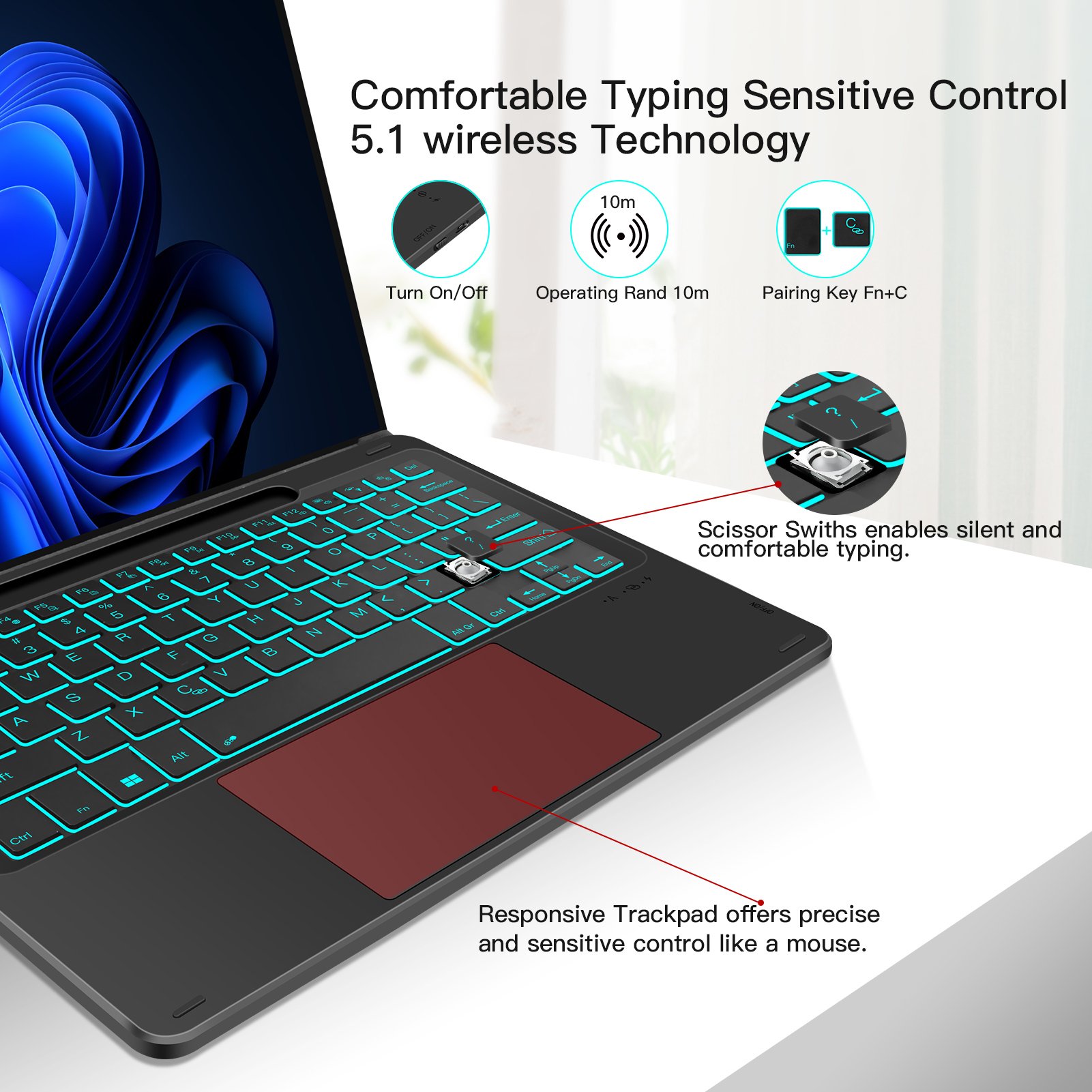 Lightweight wireless keyboard for Microsoft Surface Pro 8 magic backlit touch keyboard cover with pen slot