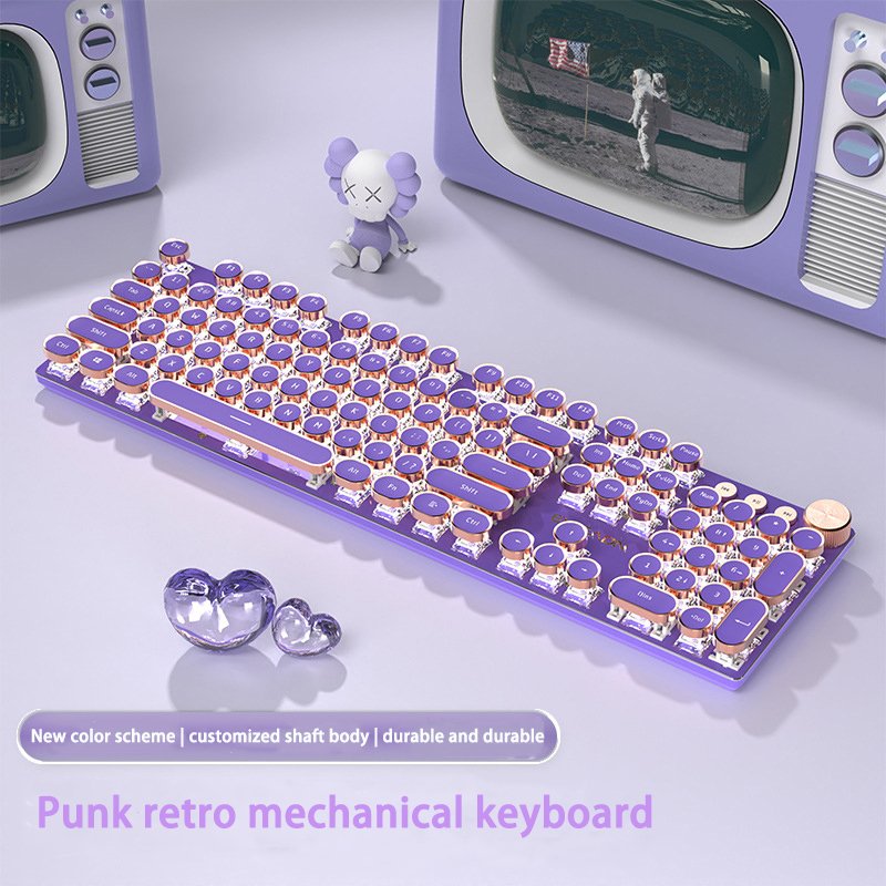 Hotswap Switch Classic Punk Keycap Wireless Typewriter Style Mechanical Gaming Keyboard Typewriter Mechanical Gaming Keyboard