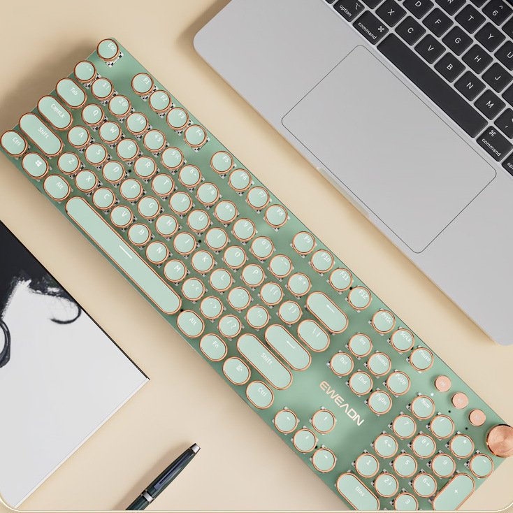 Hotswap Switch Classic Punk Keycap Wireless Typewriter Style Mechanical Gaming Keyboard Typewriter Mechanical Gaming Keyboard