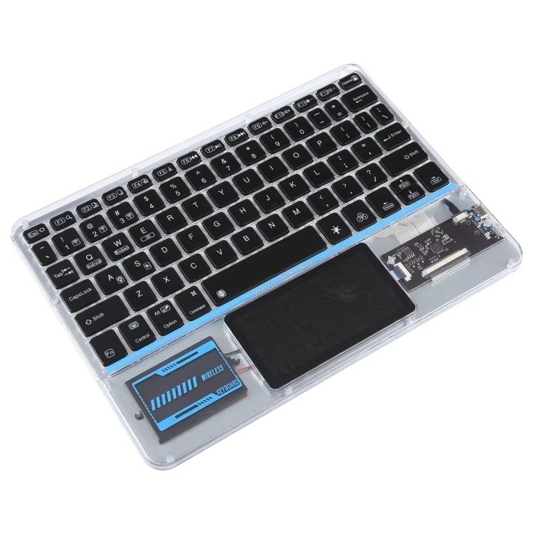 Keywin Customized Bluetooth Keyboard Rechargeable Universal Transparent LED Backlit Keyboard with Touchpad for Tablet PC Phone