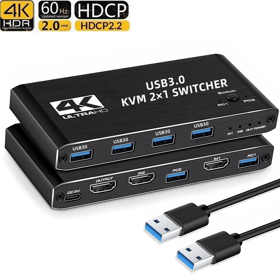 8K HDMI 2.1 KVM Switch Splitter USB 3.0 KVM switcher USB 2 in 1 out Switcher For computer monitor Keyboard Mouse EDID HDCP Print