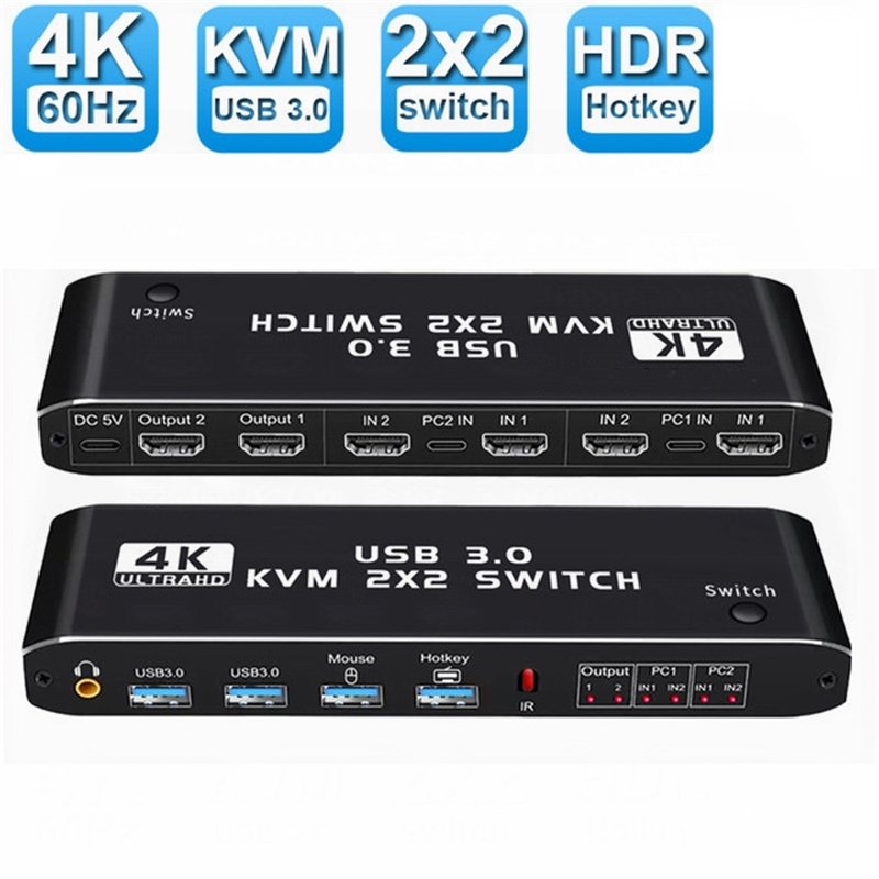 8K HDMI 2.1 KVM Switch Splitter USB 3.0 KVM switcher USB 2 in 1 out Switcher For computer monitor Keyboard Mouse EDID HDCP Print