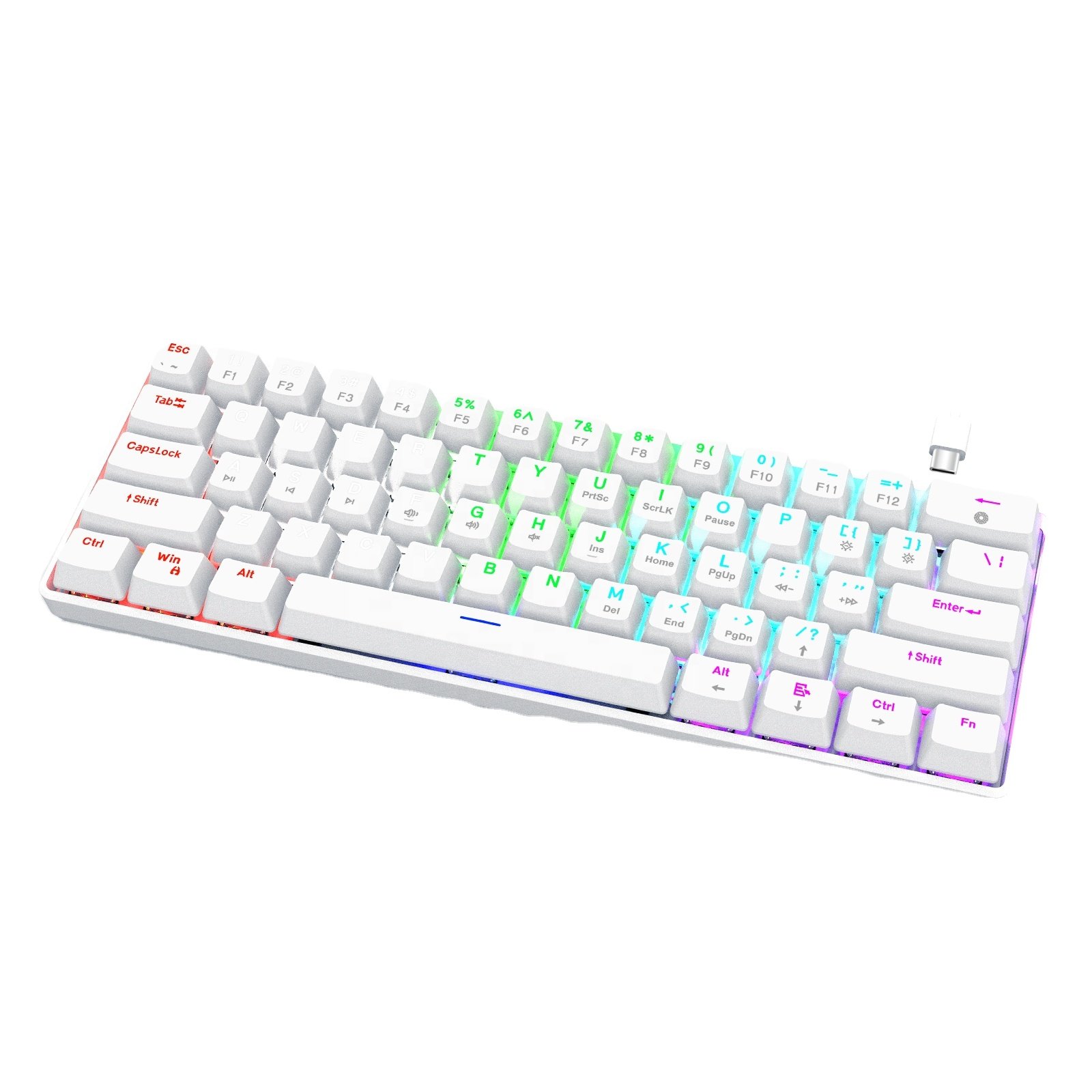 60 Percent Mechanical Gaming Keyboard Ergonomic Durable Detachable Type-C Cable Mini White Gaming Keyboard with Red Switches