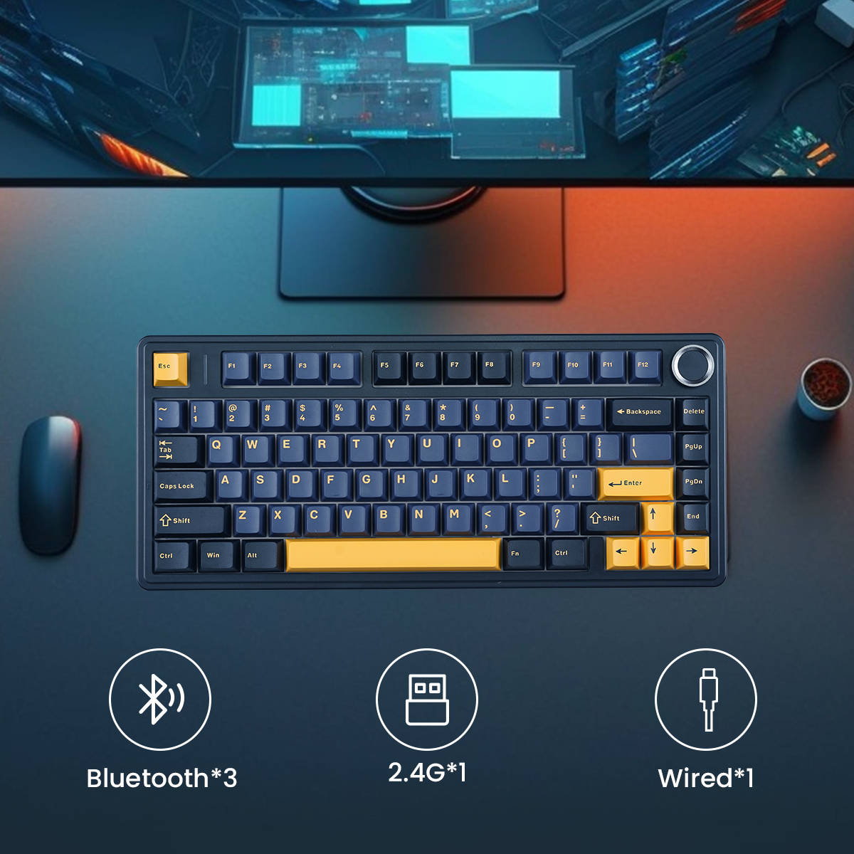 F75 Pro Wireless Compact Keyboard with Knob 75 Percent Hot Swappable HIFI Sound,Linear Switch, RGB Backlit Mechanical Keyboard