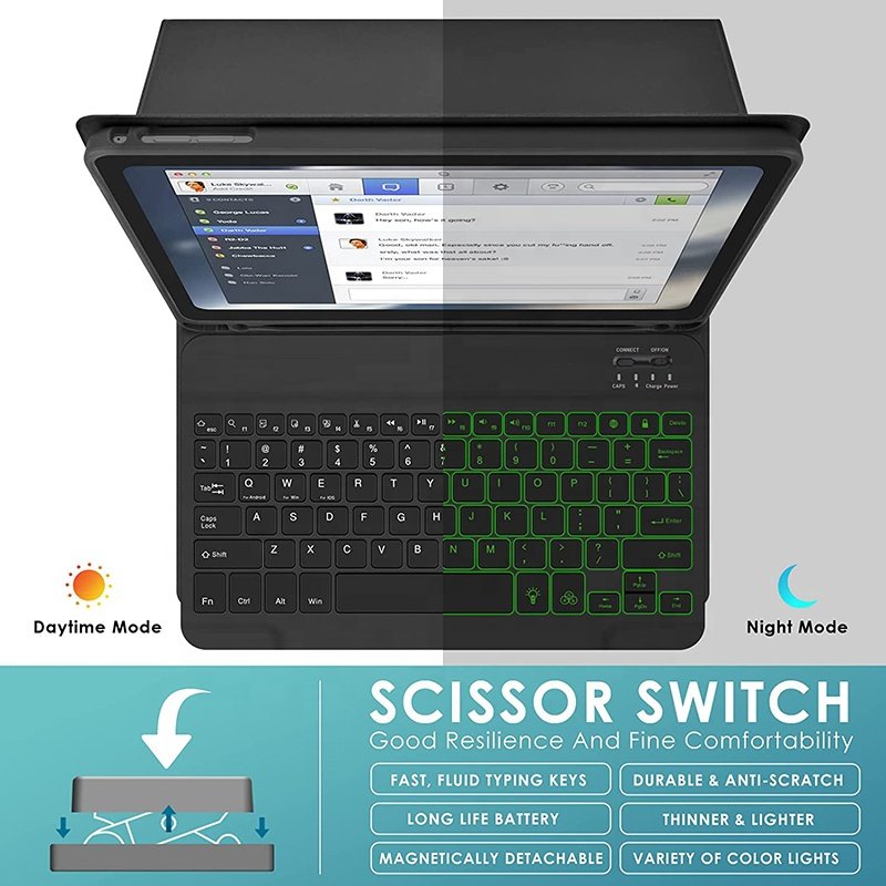 7 Color Backlit Case with Keyboard for iPad 9.7 inch 6th Gen(2018), 5th Gen(2017), Air 2/Air, iPad Pro 9.7