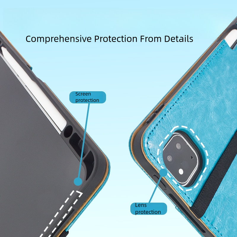 Leather Sewing Style Tablet Case For 12.9'' iPad Pro Air Full Cover Shockproof Waterproof Keyboard Compatible With Pencil Slot