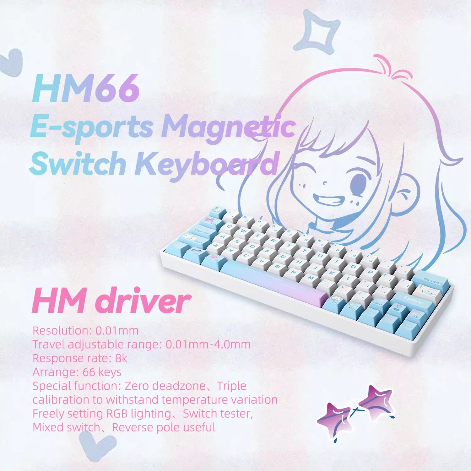 SIKAKEYB Castle HM66 Portable Design Hall Effect Switch Keyboard Customized 66Keys Wired Teclado For PC