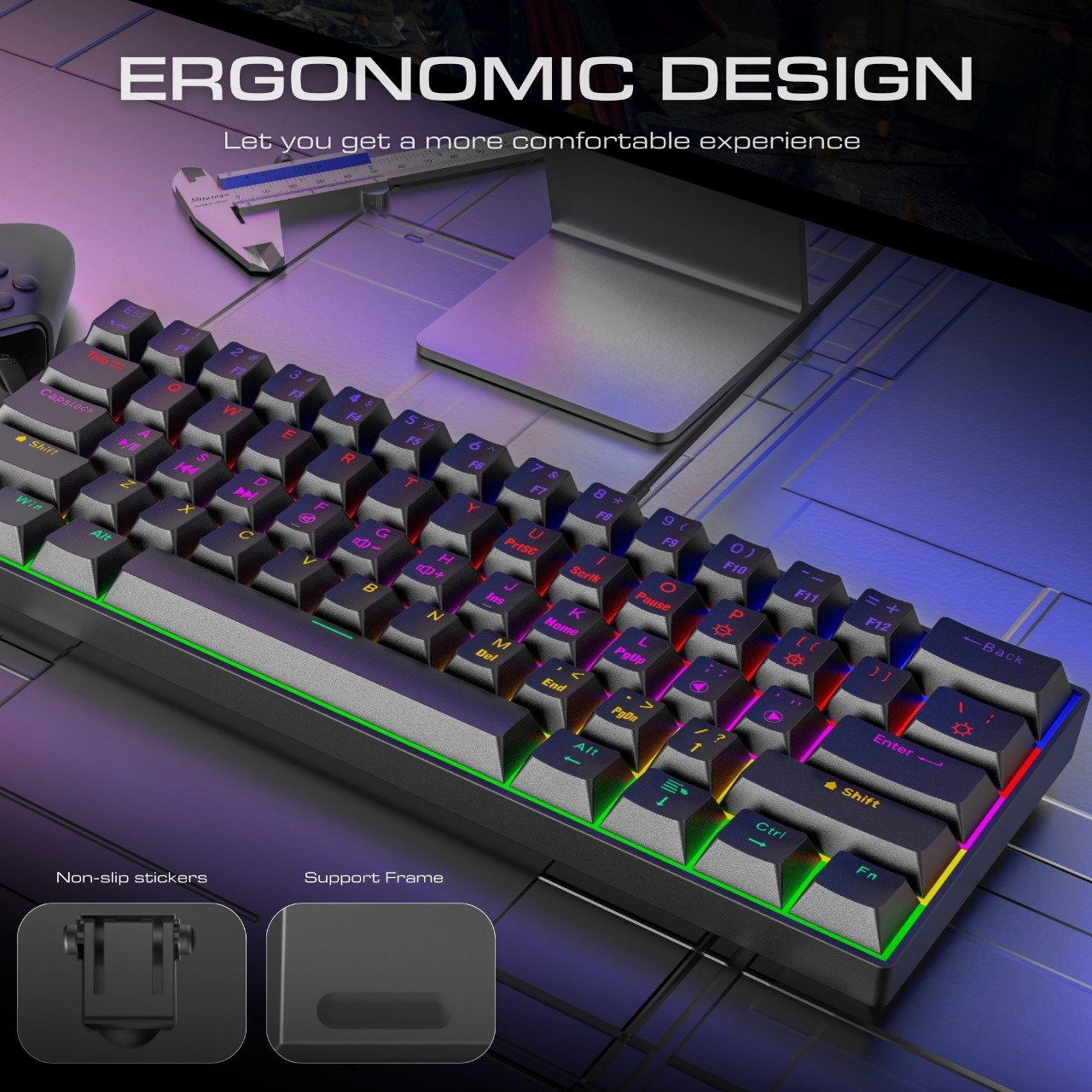 TMICE 61 Keys 60 Percent Wired Mechanical Keyboard 60% RGB Gaming Keyboard For Computer PC Keyboard with Backlit