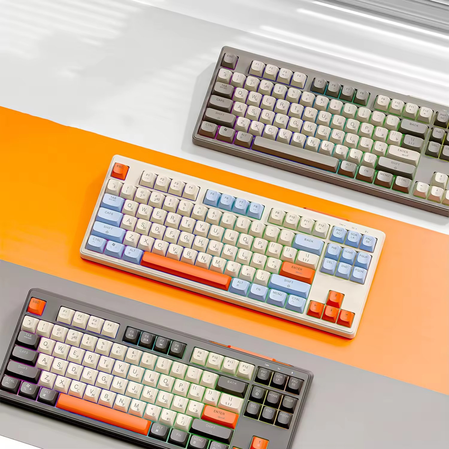 M87 Dual Mode Wireless BT Mechanical Touch Russian Keyboard 87 Keys Silent Game Keyboard