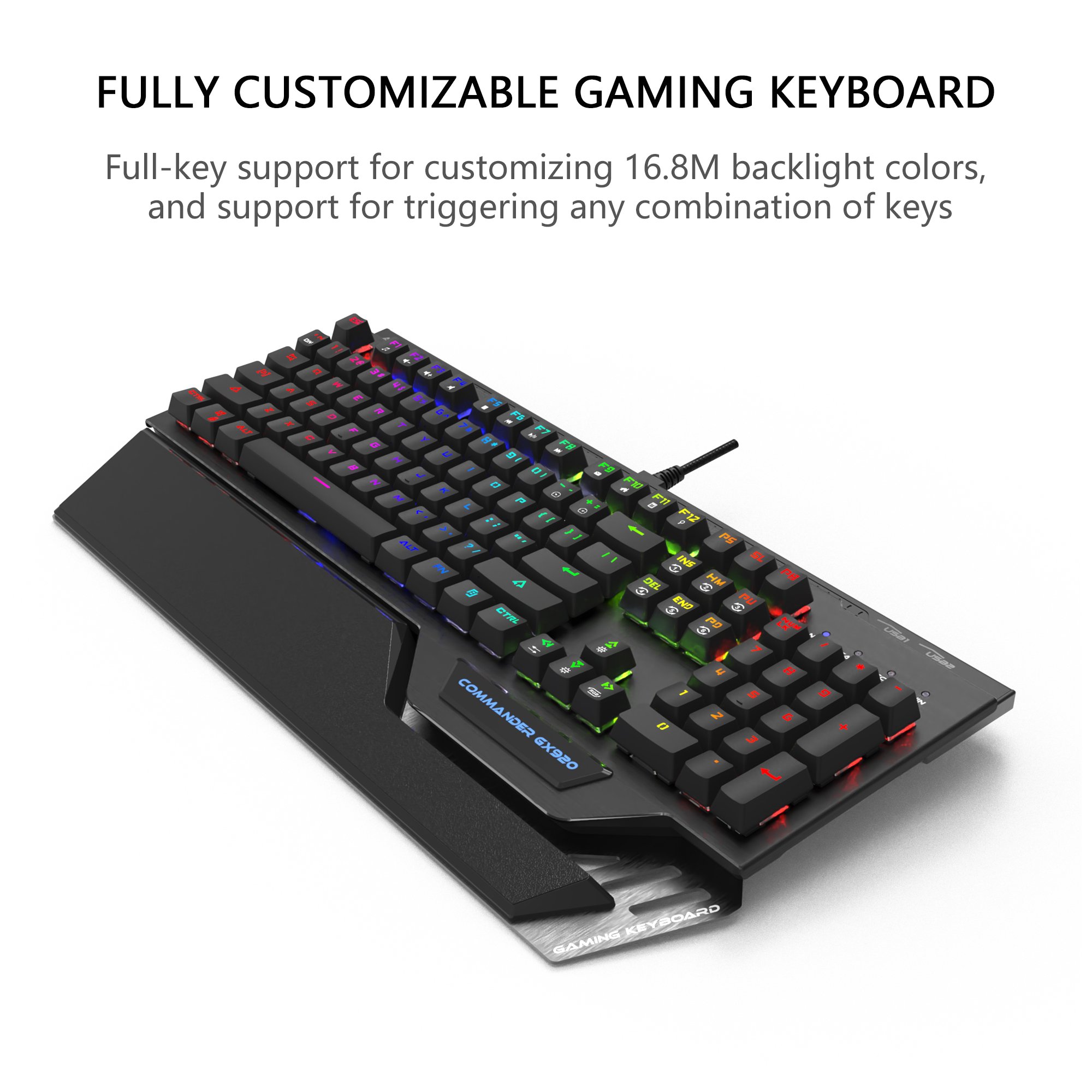 AIKUN GX920 Wired RGB Backlight Gaming Keyboard Mechanical Switches Multimedia Full Size Keyboards Two USB Hub Black