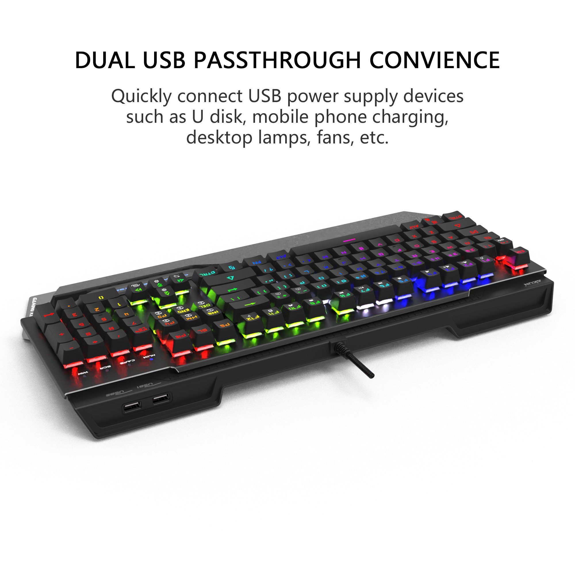AIKUN GX920 Wired RGB Backlight Gaming Keyboard Mechanical Switches Multimedia Full Size Keyboards Two USB Hub Black
