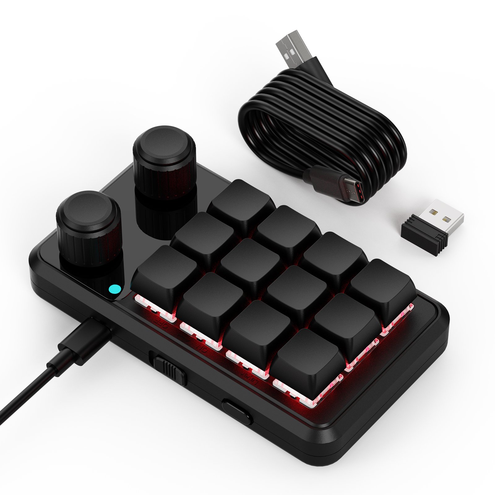 2.4G Wireless Mini Programmable Keyboard 12 Keys 2 Knob Hot Swap Red Switch Mechanical Multifunctional Custom Macro Keypads