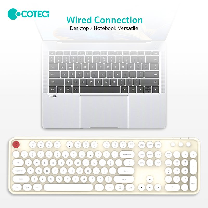 COTECi 104 Keys USB Dot Wired Retro Office Keyboard New Gaming Combo for Desktop Cordless Typewriter Mouse Combination