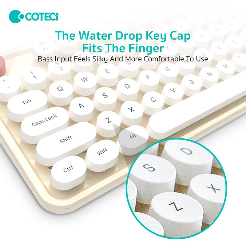 COTECi 104 Keys USB Dot Wired Retro Office Keyboard New Gaming Combo for Desktop Cordless Typewriter Mouse Combination