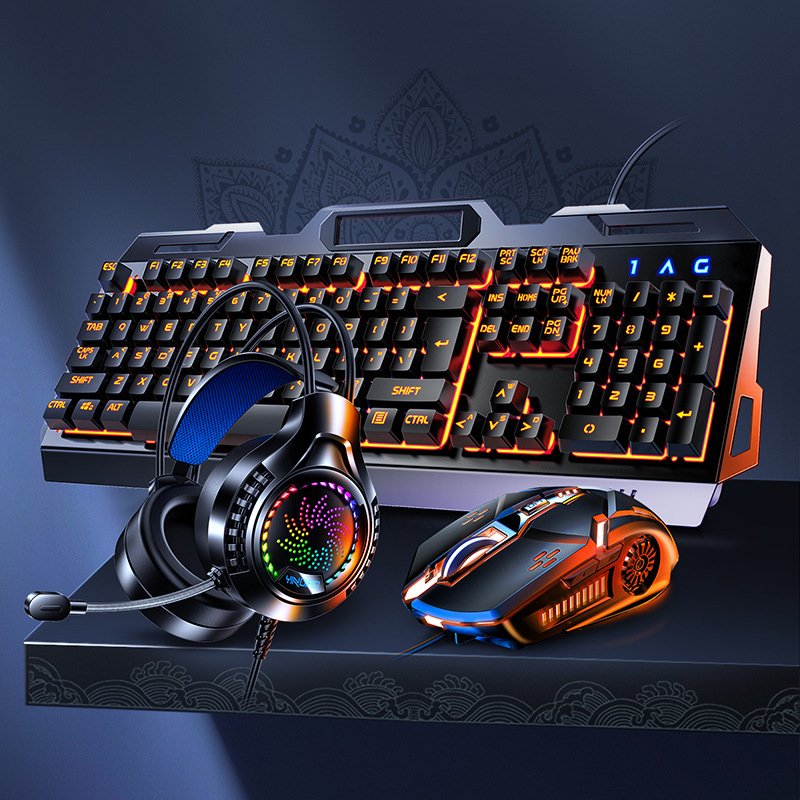 Mechanical Feel Metal Keyboard, Mouse And Headset Three-piece Set USB Wired Computer Accessories Gaming Keyboard