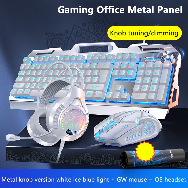 Mechanical Feel Metal Keyboard, Mouse And Headset Three-piece Set USB Wired Computer Accessories Gaming Keyboard