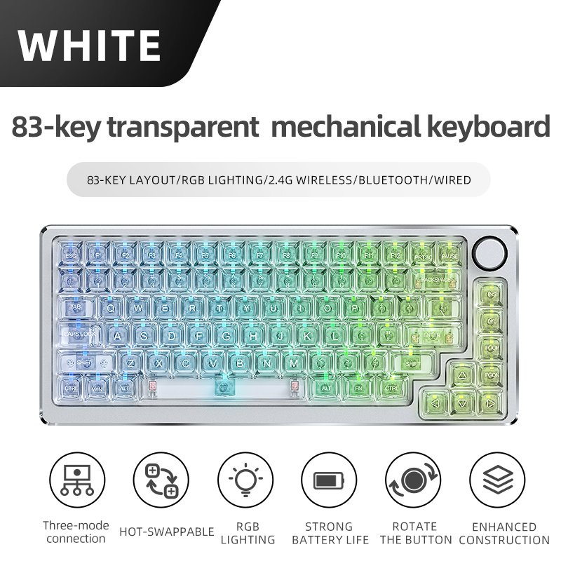 Gasket-Mounted Structure 82 Keys 75% Compact Layout RGB Backlight Triple-Mode Wireless Gaming Mechanical Keyboard with Knob