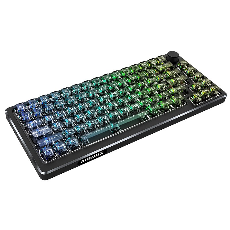 Gasket-Mounted Structure 82 Keys 75% Compact Layout RGB Backlight Triple-Mode Wireless Gaming Mechanical Keyboard with Knob
