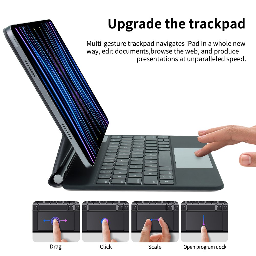 FOR Apple Magic Keyboard (Wireless, Rechargeable) for iPad Pro11/12.9/Air 10.9 Magnet Adsorp Bluetooth Trackpad Keyboard Type-C