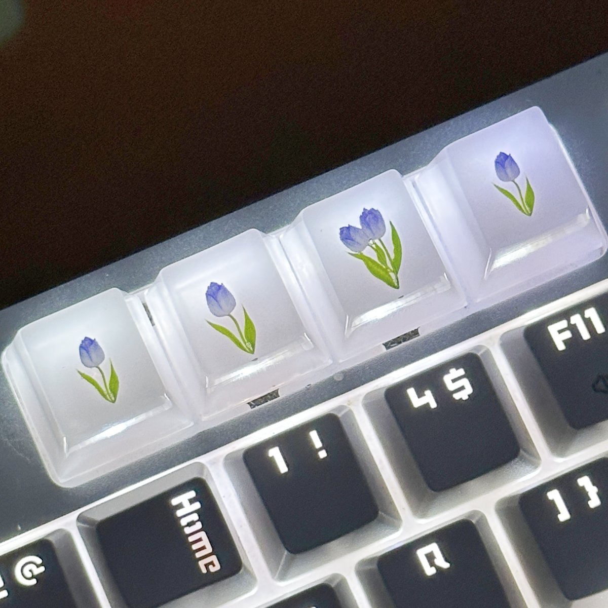 Resin handwork tulip Flower Keycaps Outline Luminous Keycaps diy Suitable For Cherry MX Crosshair Switch Mechanical Keyboards