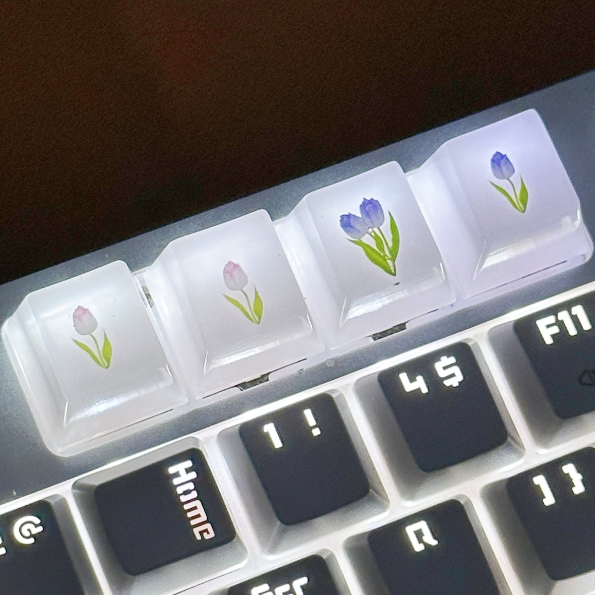Resin handwork tulip Flower Keycaps Outline Luminous Keycaps diy Suitable For Cherry MX Crosshair Switch Mechanical Keyboards