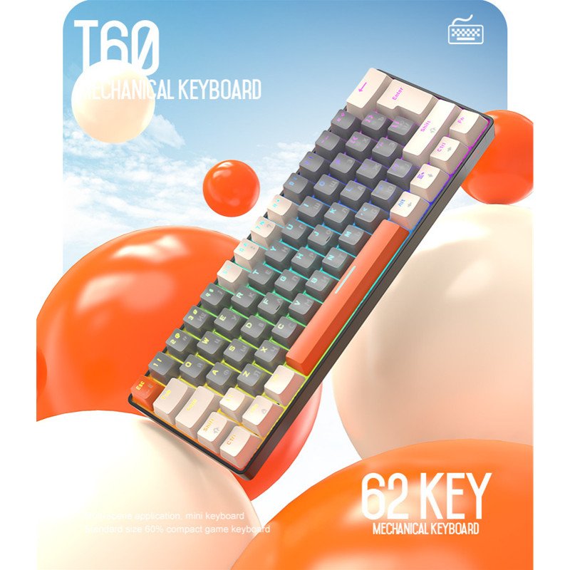 New Arrival T60 Russian Mechanical Keyboard Matching Customized Notebook Office Computer 62 Keys Luminous Game Keyboard