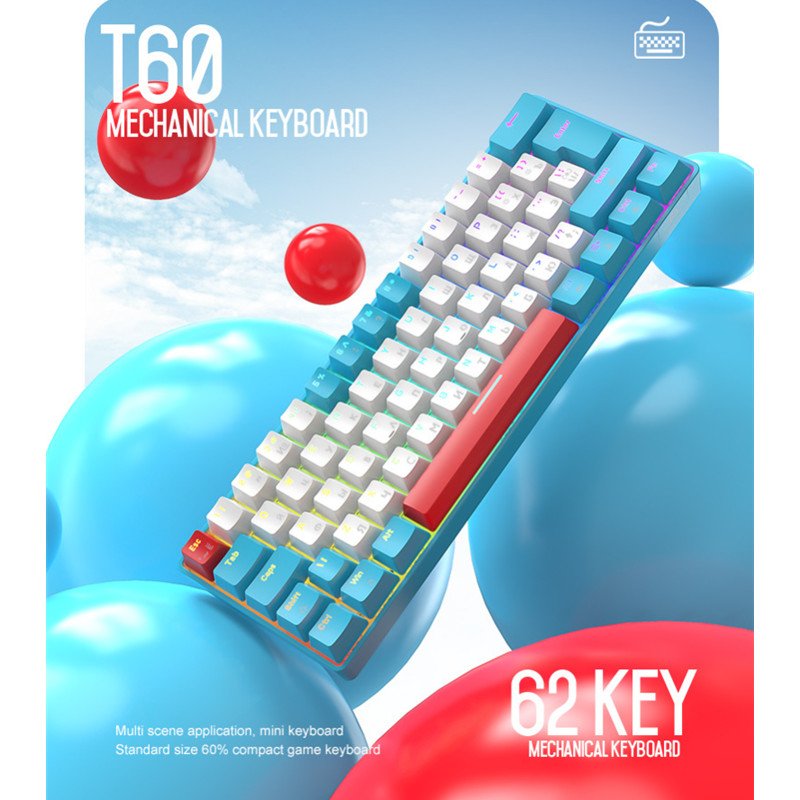 New Arrival T60 Russian Mechanical Keyboard Matching Customized Notebook Office Computer 62 Keys Luminous Game Keyboard