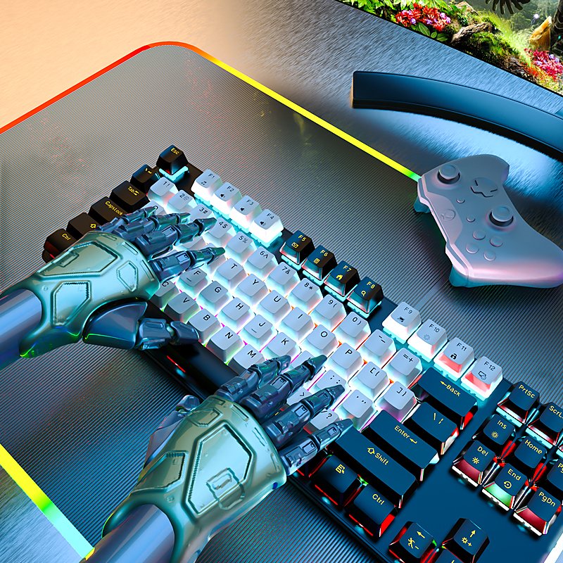 AMZ Hot Sale 104 Keys Red Switch Mechanical Keyboard Teclado Gamer Ergonomic Computer Rainbow Backlit Gaming Mechanical Keyboard